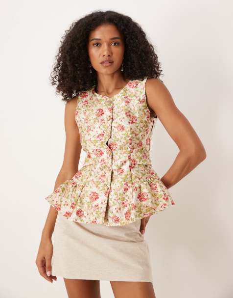 Dream Sister Jane - Top van jacquard met peplum en strik achter in bloemenprint - view 1