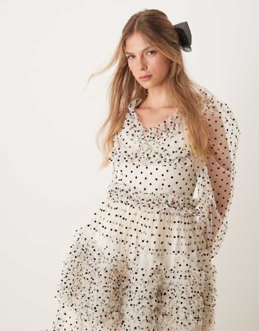 Dream Sister Jane tulle maxi dress in cream polka dot | ASOS