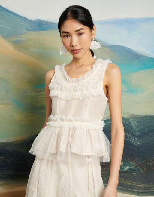Dream Sister Jane tulle ruffle top in cream (part of a set)