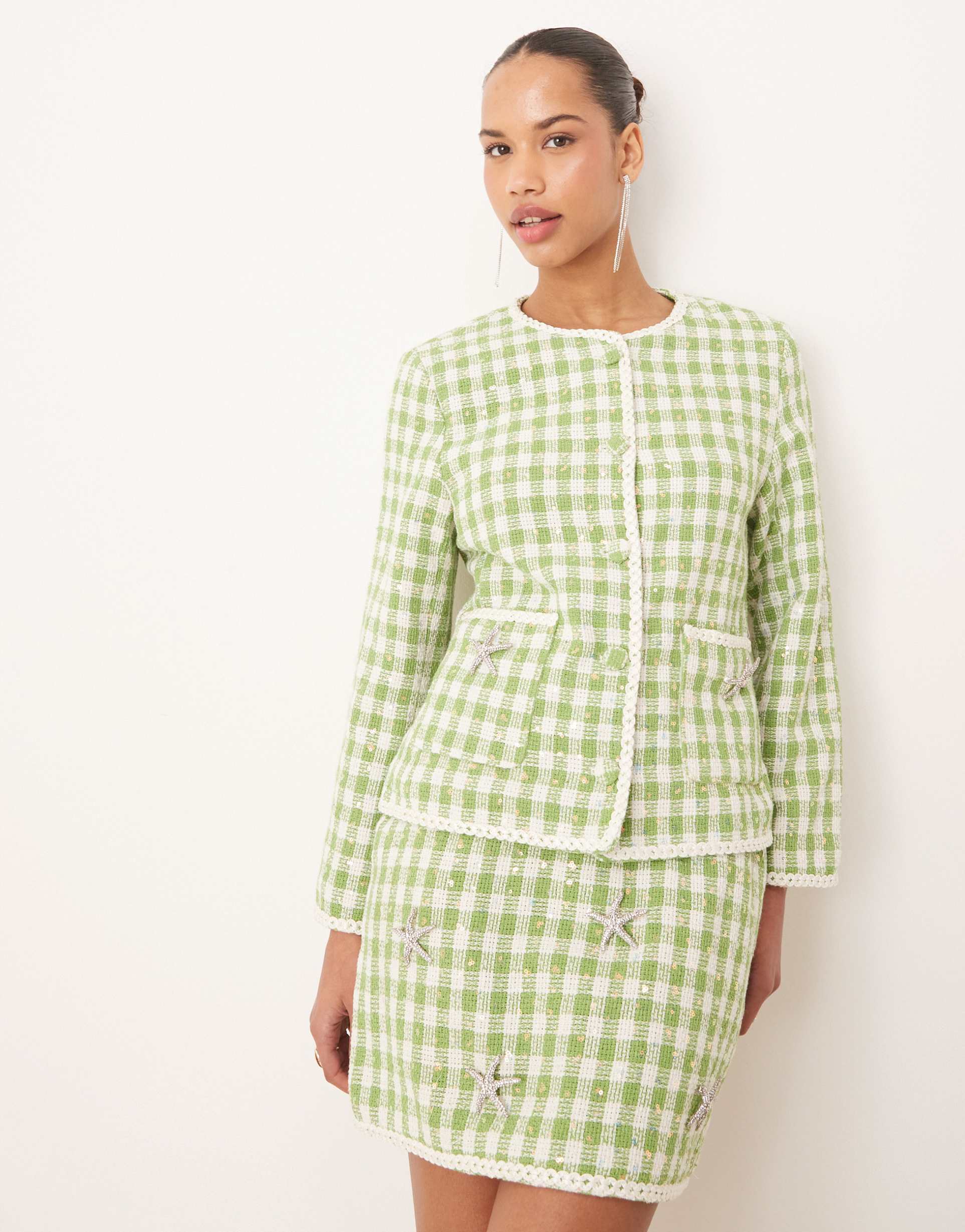 dream sister jane tweed jacket in green - part of a set