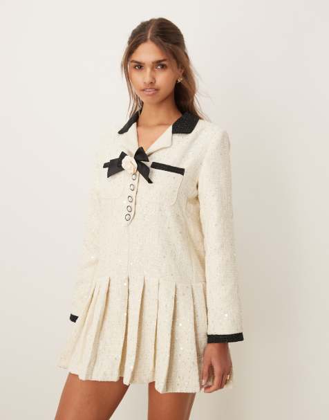 Dream Sister Jane tweed mini dress in ivory - view 1