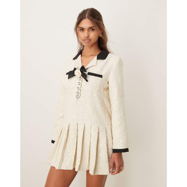 Dream Sister Jane tweed mini dress in ivory | ASOS