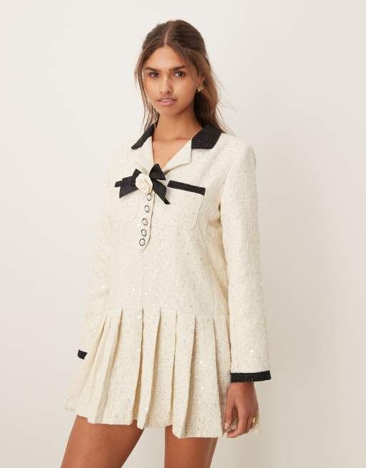 Dream Sister Jane tweed mini dress in ivory