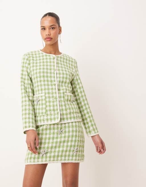 Dream Sister Jane tweed mini skirt co-ord in green ASOS