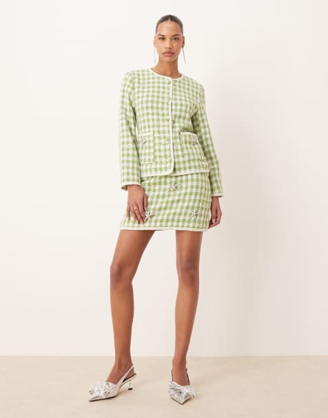 Dream Sister Jane tweed mini skirt co-ord in green