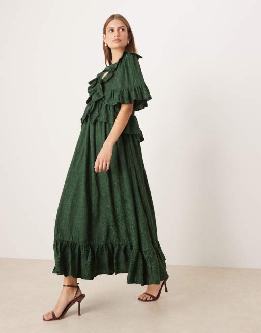 Dream Sister Jane vanity jacquard v neck maxi dress with ruffles