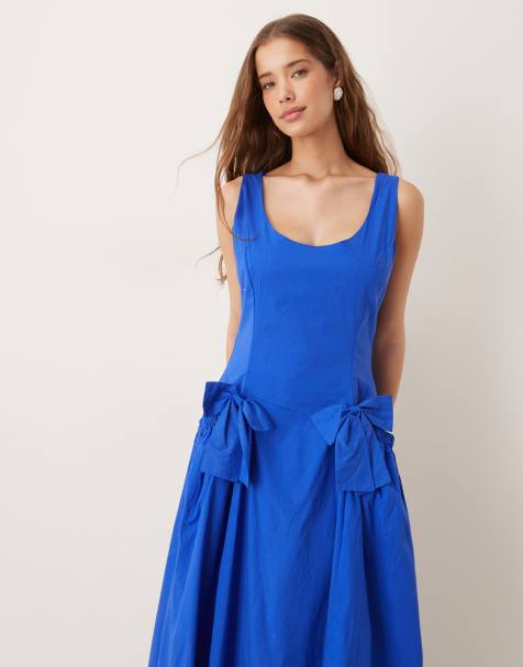 Dream Sister Jane - Vestito al polpaccio blu cobalto con vita scesa e fiocchi - view 1