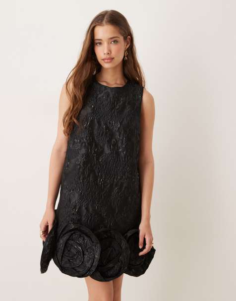 Dream Sister Jane - Vestito corto jacquard nero con rose sul fondo - view 1