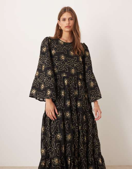 Dream Sister Jane - Vestito grembiule lungo nero ricamato, 2 di 4