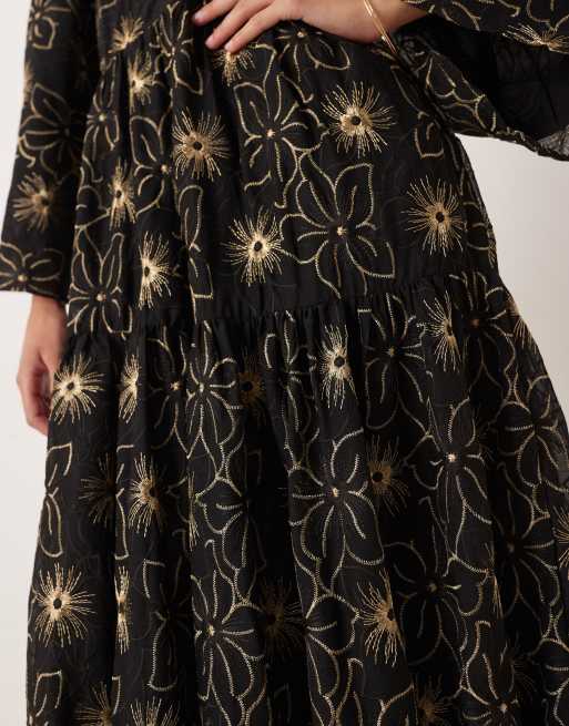 Dream Sister Jane - Vestito grembiule lungo nero ricamato, 3 di 4