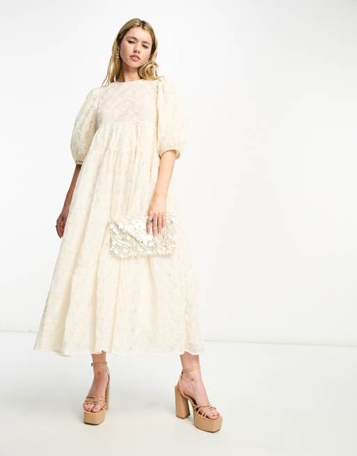 Dream Sister Jane - Vestito in pizzo avorio a fiori con gonna al polpaccio
