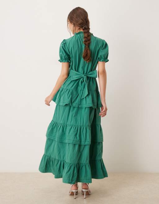 Dream Sister Jane - Vestito lungo verde a balze con maniche a sbuffo, 2 di 4