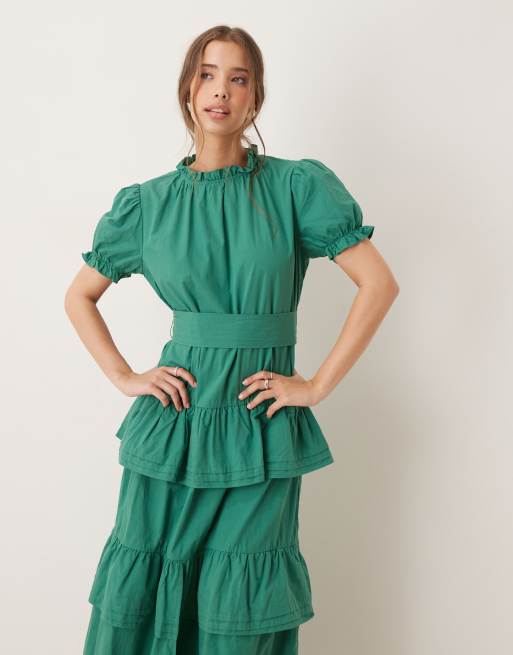 Dream Sister Jane - Vestito lungo verde a balze con maniche a sbuffo, 3 di 4