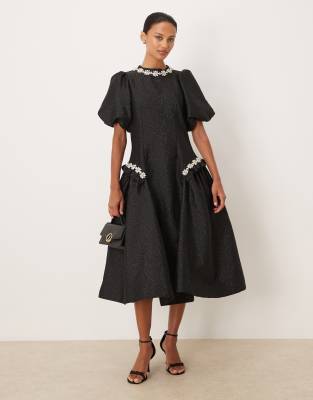 Sister Jane Dream  Viola Jacquard Midi Dress In Black