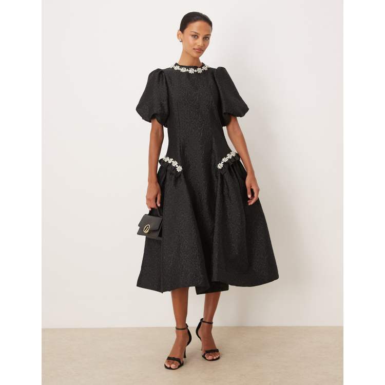 Dream Sister Jane Viola jacquard midi dress in black | ASOS