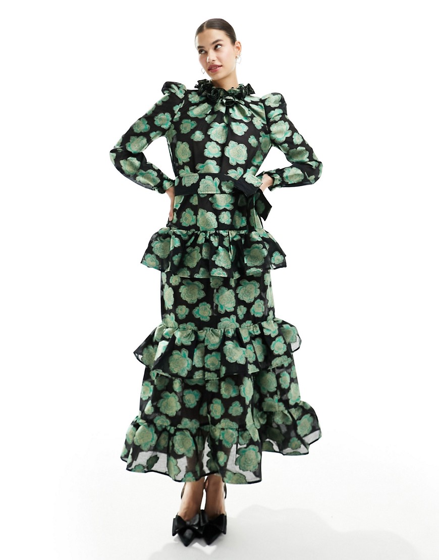 Dream Sister Jane Wallace floral maxi dress in green jacquard