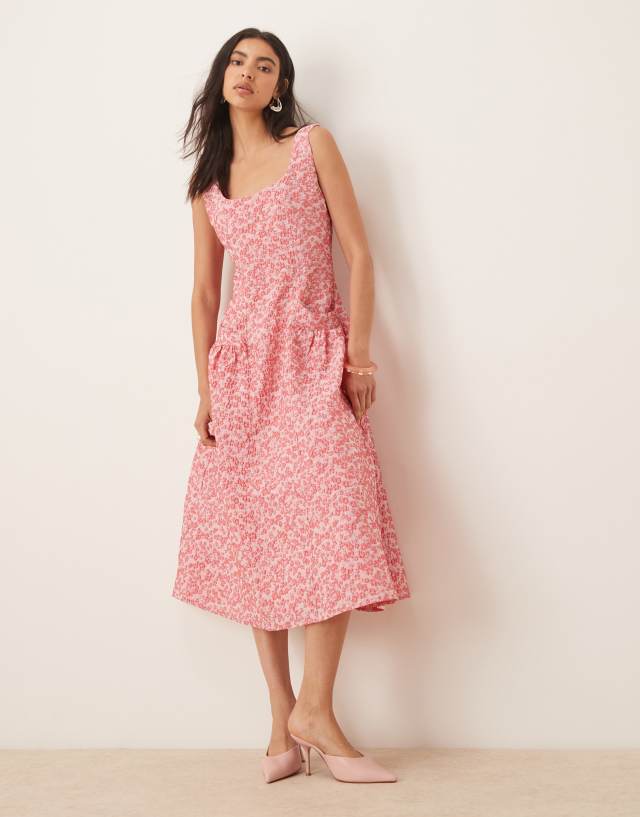 Dream Sister Jane Zinnia jacquard midi dress in pink | ASOS
