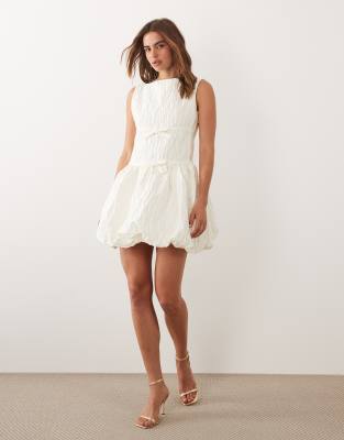 Sister Jane Dream Sister Vitsippa Jacquard Boat Neck Sleeveless Bubble Hem Mini Dress In White