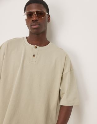 DROPPED SHOULDER OVERSIZED SS HENLEY IN IVY GREEN