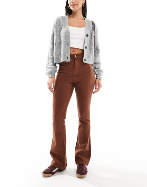 DTT – Bianca – Chokladbruna, utsvängda jeans med hög midja - view 1