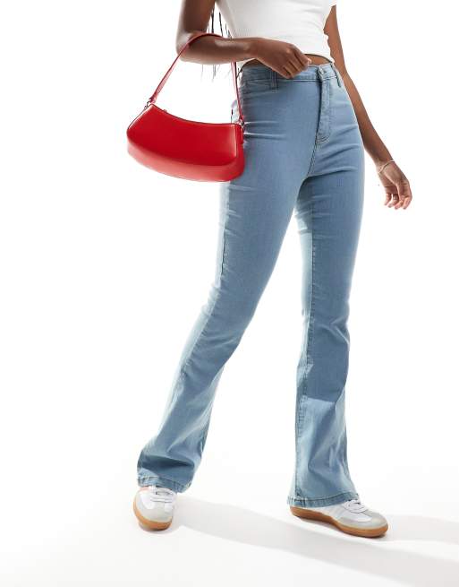 DTT - Bianca - Disco jeans met hoge taille en wijde pijpen in lichte stone
