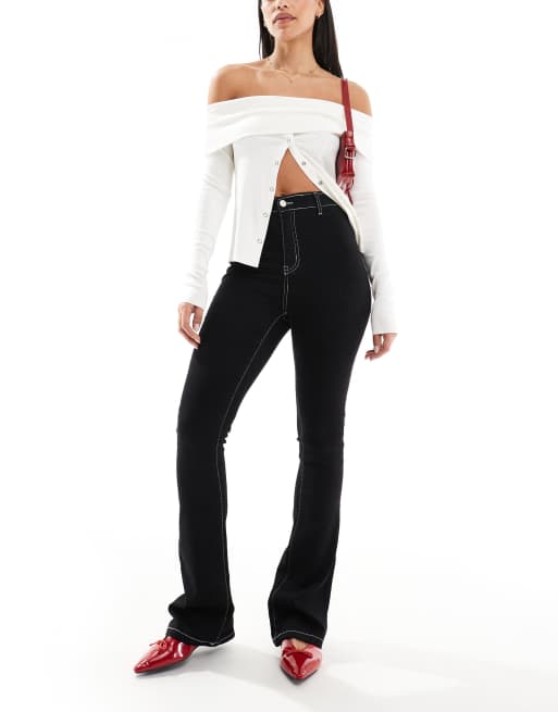 DTT - Bianca - Flared jeans met hoge taille en hartvormige zakdetails in zwart