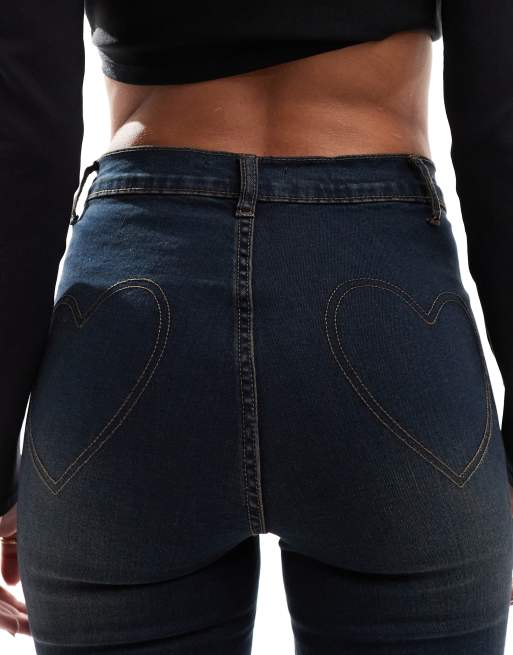 DTT - Bianca - Flared jeans met hoge taille en sterdetail in donkerblauw, 4 van 5