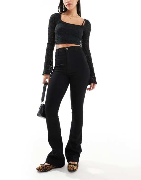 DTT - Bianca - Flared jeans met hoge taille in zwart - view 1
