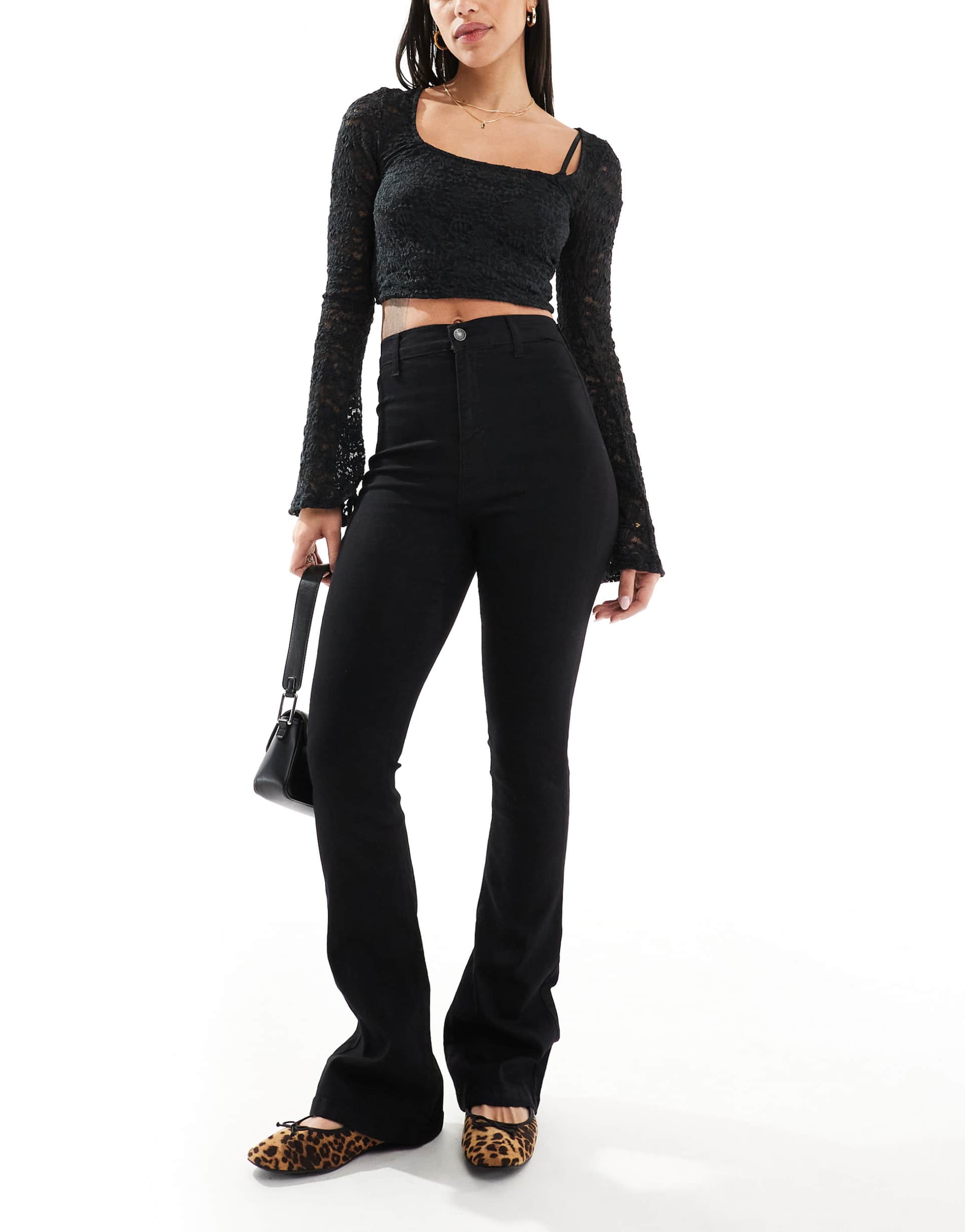 dtt bianca high waist flared jeans in black