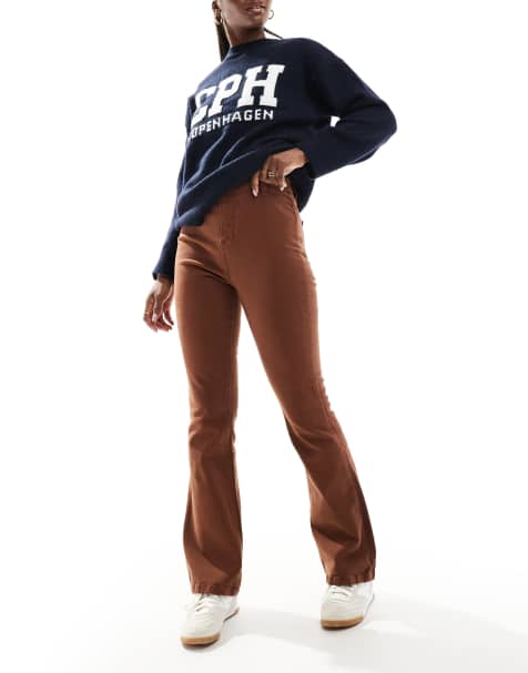 DTT Bianca high waist flared jeans in chocolate brown - view 1