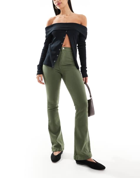 DTT Bianca high waist flared jeans in khaki - view 1