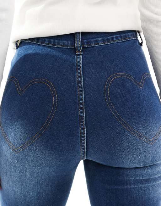 DTT Bianca high waist flared jeans with front seam and heart
