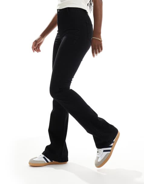 DTT Bianca high waisted wide leg disco jeans in black - view 1