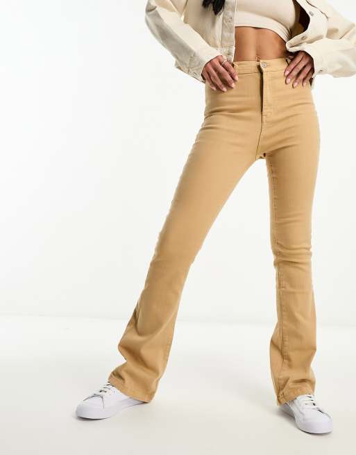 DTT Bianca high waisted wide leg disco jeans in camel | ASOS