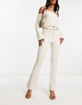Stradivarius - Petite coated high waist jean in ecru-White