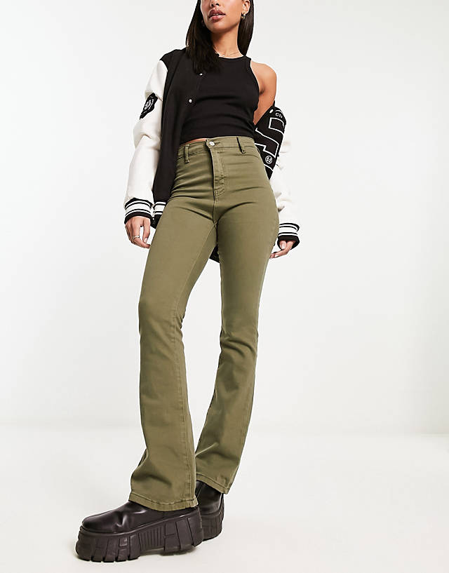 Don't Think Twice - DTT Bianca high waisted wide leg disco jeans in khaki