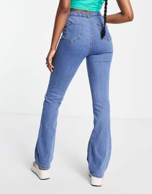 DTT Bianca high waisted wide leg disco jeans in mid blue