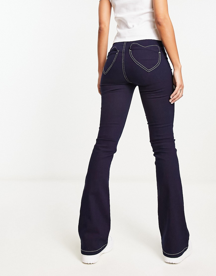 DTT Bianca high waisted wide leg disco jeans with heart pocket detail in blue