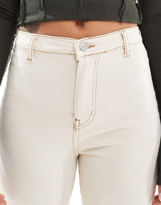 DTT Bianca Jeans a zampa écru a vita alta con cuciture a