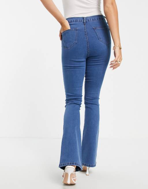 DTT – Bianca – Mellanblå utsvängda jeans i discostil med hög midja , 4 av 4