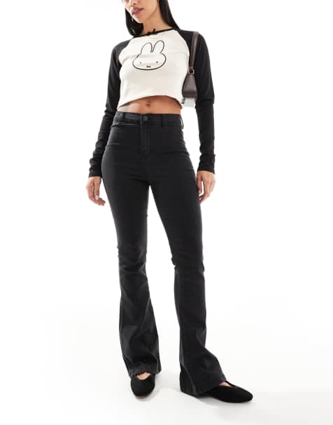 DTT – Bianca – Svarta, utsvängda jeans med hög midja - view 1
