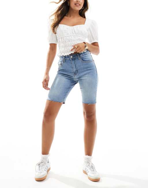 DTT boyfriend fit denim shorts in light blue wash ASOS
