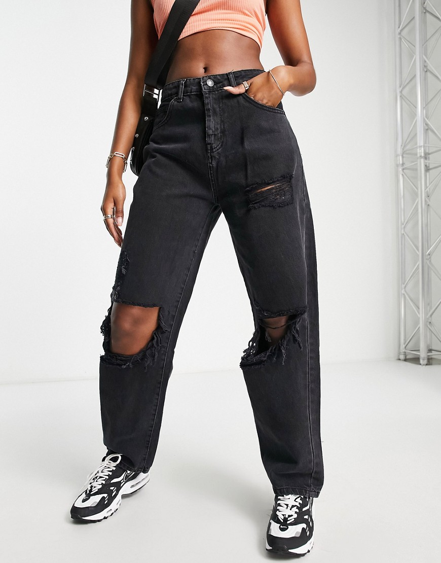 DTT boyfriend jeans with knee rips in washed black
