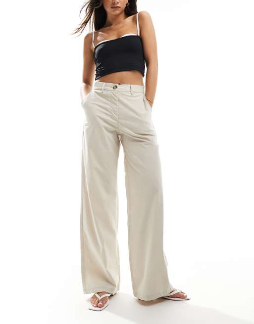 DTT - Broek met hoge taille en krijtstreep in stone