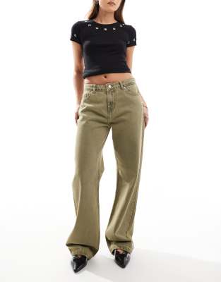 DTT Brooke baggy skater jeans in dirty olive wash-Green