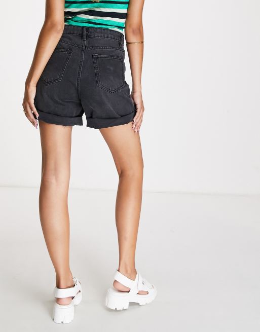 DTT Caidi high waisted denim shorts in washed black , 2 of 4