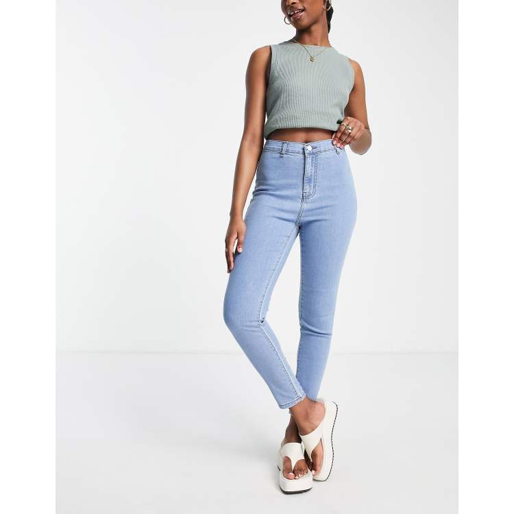 Don't Think Twice Plus DTT Plus Chloe high waist disco stretch skinny jeans  in light wash blue - ShopStyle