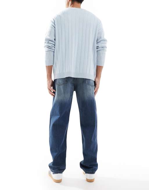 DTT – Ciemnoniebieskie sztywne jeansy baggy w stylu vintage, 2 z 5