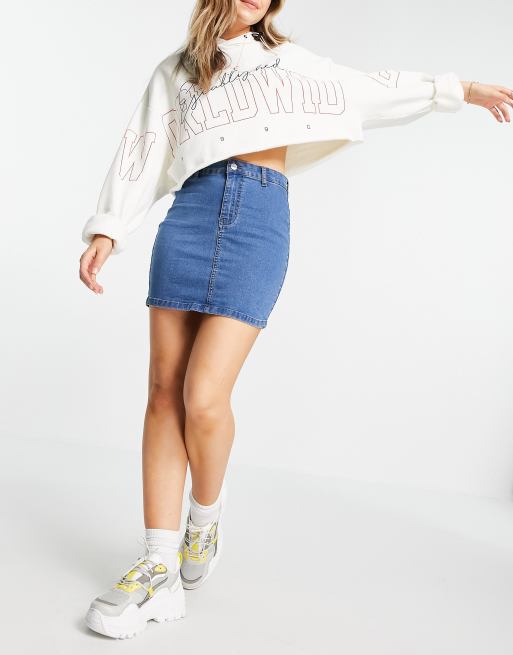 High rise denim store skirt