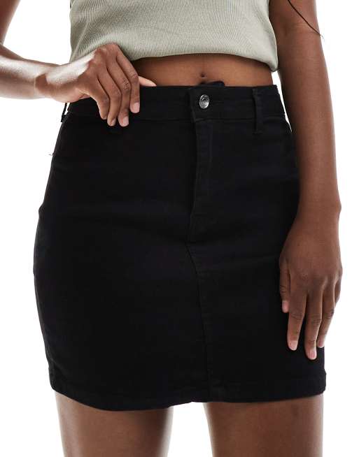 DTT Clara high waisted stretch denim skirt in black